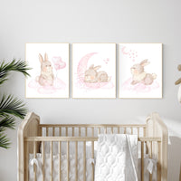 Nursery wall art bunny, pink nursery decor, Nursery decor girl flower bunny, bunny print nursery girl, rabbit nursery, rabbit print nursery