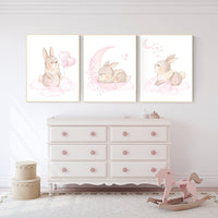 Nursery wall art bunny, pink nursery decor, Nursery decor girl flower bunny, bunny print nursery girl, rabbit nursery, rabbit print nursery
