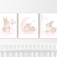 Nursery decor girl flower bunny, nursery wall art bunny, pink nursery decor, bunny print nursery girl, rabbit nursery, rabbit print nursery