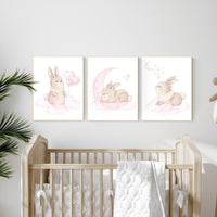 Nursery decor girl flower bunny, nursery wall art bunny, pink nursery decor, bunny print nursery girl, rabbit nursery, rabbit print nursery