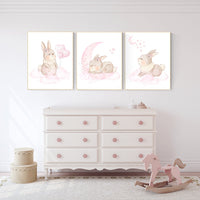 Nursery decor girl flower bunny, nursery wall art bunny, pink nursery decor, bunny print nursery girl, rabbit nursery, rabbit print nursery
