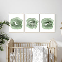 Nursery decor, sage green, gender neutral nursery, green nursery decor, moon nursery, we love you to the moon and back, moon and stars