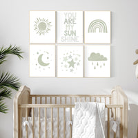 Nursery prints rainbow, gender neutral, sage green nursery wall decor, rainbow, sun, your are my sunshine, nursery decor neutral, green