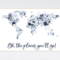Floral nursery, girl nursery, map nursery art, world map, girl room decor, girl nursery, navy blue, girl nursery ideas