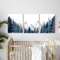 Nursery decor woodland, mountain wall art, tree nursery decor, adventure theme nursery, forest, navy and teal, woodland animals