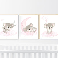 Nursery decor girl, koala nursery decor, koala print, pink nursery art, nursery prints animals, pink nursery decor, koala themed nursery