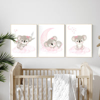 Koala nursery decor, pink nursery, Nursery decor girl, koala print, pink nursery art, animal prints, pink nursery, baby girl room decor,