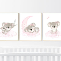 Koala nursery decor, girl nursery decor, pink nursery, baby girl room decor, koala print, pink nursery art, animal prints,