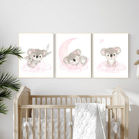 Koala nursery decor, girl nursery decor, pink nursery, baby girl room decor, koala print, pink nursery art, animal prints,