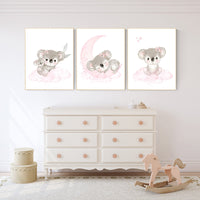 Koala nursery decor, girl nursery decor, pink nursery, baby girl room decor, koala print, pink nursery art, animal prints,