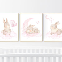Nursery wall art bunny, pink nursery decor, Nursery decor girl flower bunny, bunny print nursery girl, rabbit nursery, rabbit print nursery