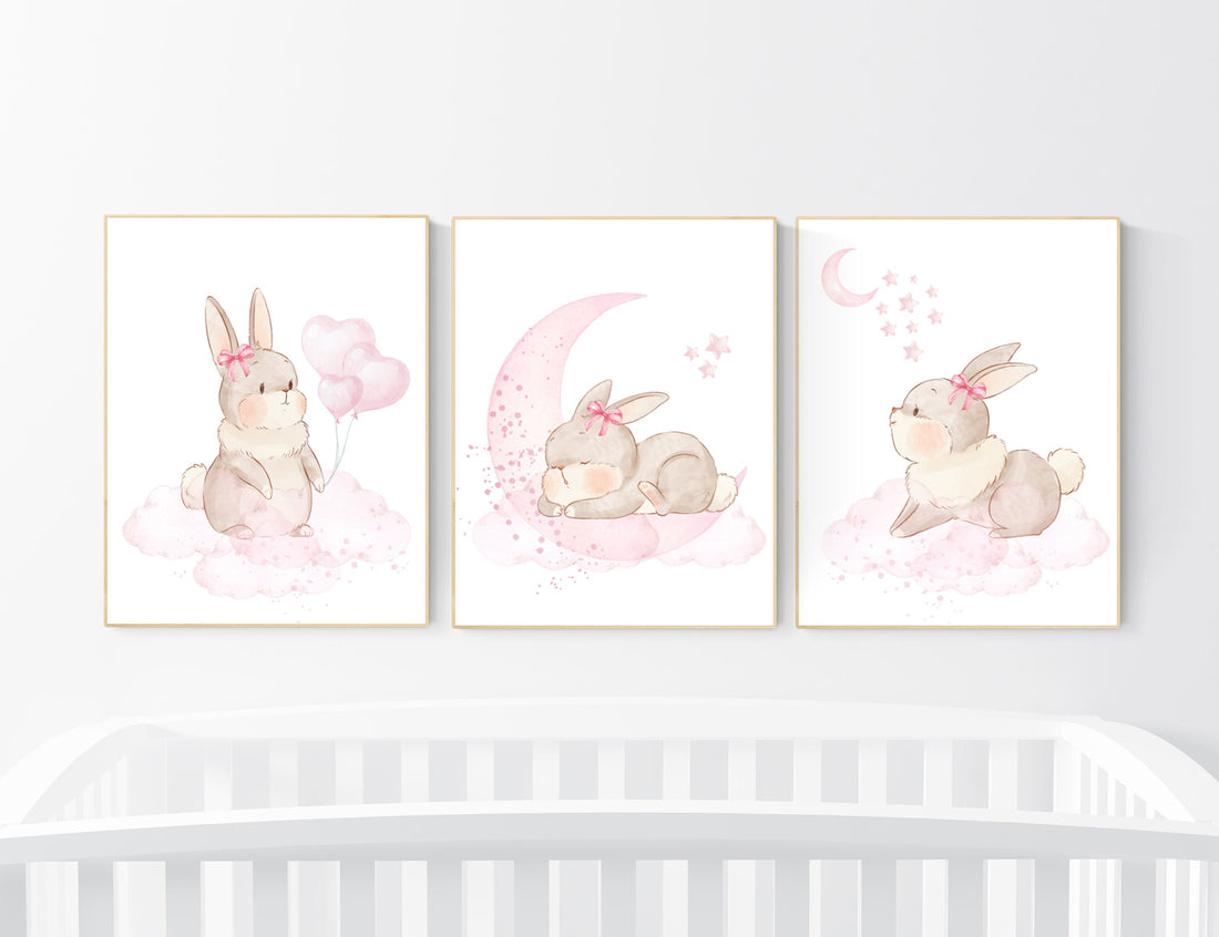 Bunny nursery wall art, rabbit nursery decor, girl nursery, bunny nursery decor, bunny print nursery, baby room decor girl, bunny prints