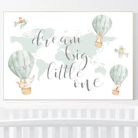 Nursery decor neutral, green, sage green wall art, gender neutral nursery decor, baby room decor, nursery prints neutral, hot air balloon