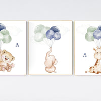 Nursery wall art gender neutral, sage nursery, navy nursery, animal prints for nursery decor, elephant nursery, neutral nursery decor