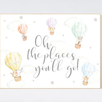 Hot air balloon nursery, Nursery decor neutral, gender neutral, animal nursery, woodland animals, gray, grey, oh the places you'll go