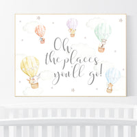 Hot air balloon nursery, Nursery decor neutral, gender neutral, animal nursery, woodland animals, gray, grey, oh the places you'll go