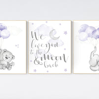Nursery decor girl purple, elephant nursery, lavender and gray, elephant balloons, purple nursery, girl nursery ideas, lilac nursery