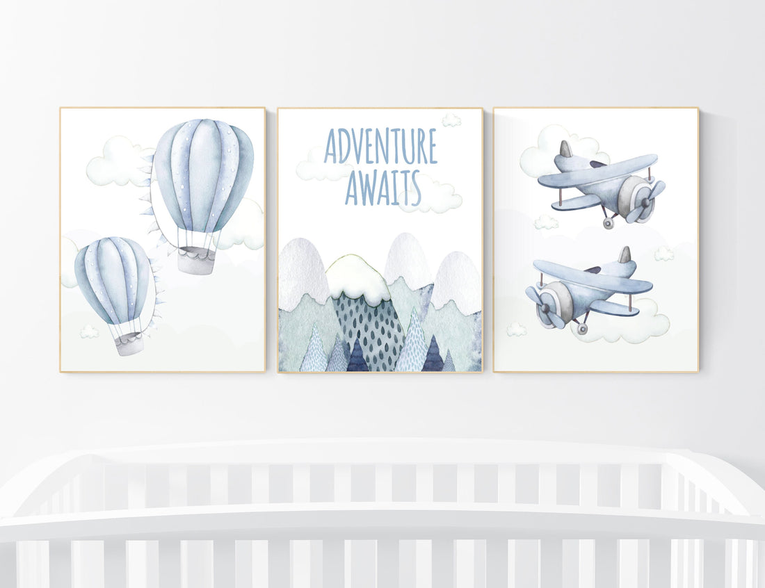 Nursery decor boy adventure, adventure nursery, travel theme nursery, hot air balloon nursery, plane nursery, boys room decor
