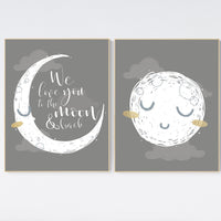 Grey nursery decor, gray nursery decor, sun and moon, grey, moon and stars nursery, gender neutral nursery wall art, sunshine, moon