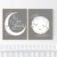 Grey nursery decor, gray nursery decor, sun and moon, grey, moon and stars nursery, gender neutral nursery wall art, sunshine, moon