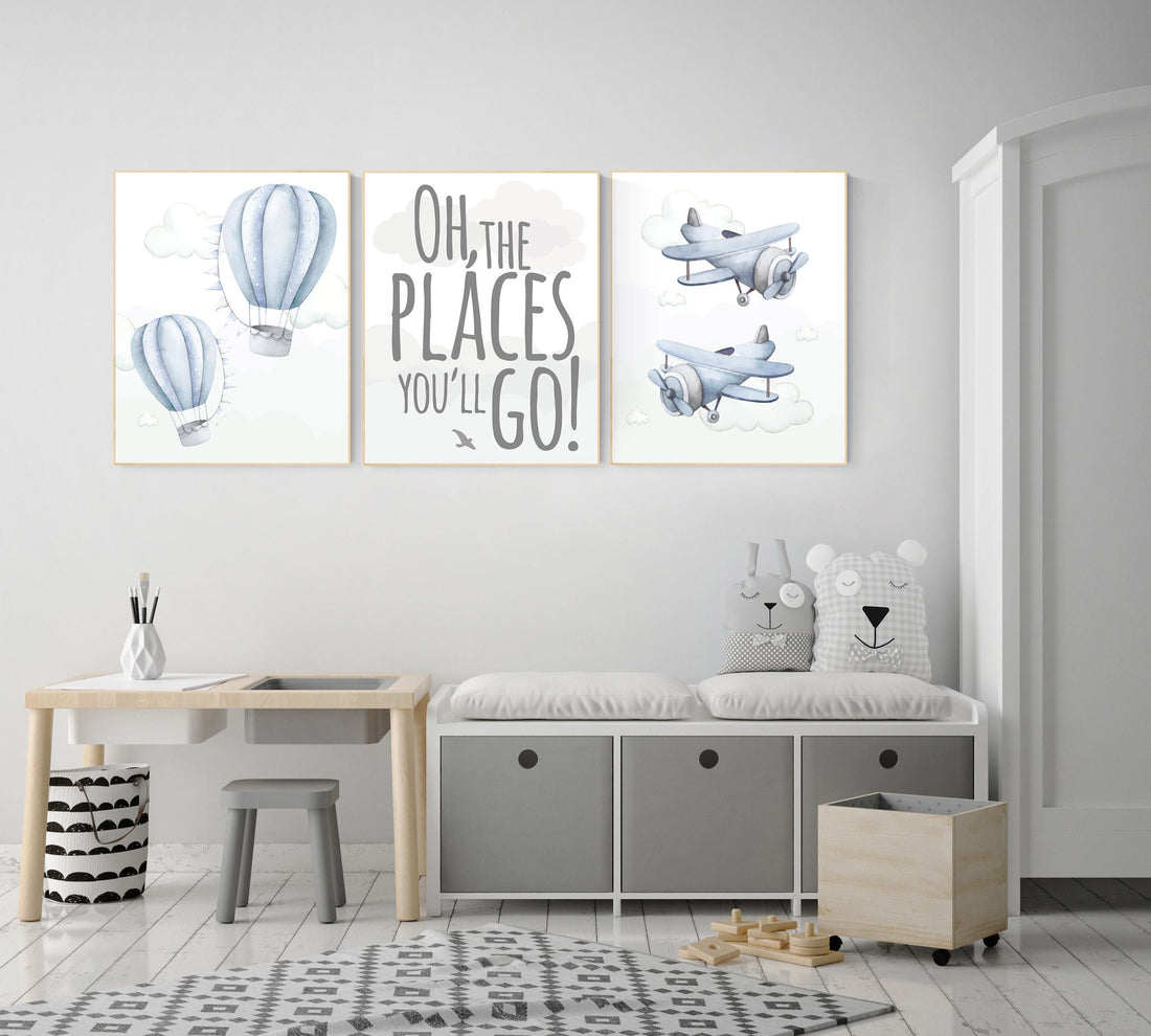 Nursery decor boy adventure, adventure nursery, travel theme nursery, hot air balloon nursery, plane nursery, boys room decor