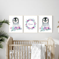 Penguin nursery, girl nursery decor, pink purple teal, girl nursery, baby room wall art, nursery wall art penguin, nursery decor girl