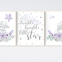 Purple nursery, Boho baby room, nursery wall art sheep, nursery decor girl, nursery decor girl floral, lilac nursery decor, lavender, lamb