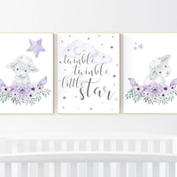 Purple nursery, Boho baby room, nursery wall art sheep, nursery decor girl, nursery decor girl floral, lilac nursery decor, lavender, lamb