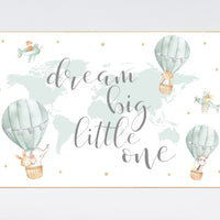Nursery decor neutral, green, sage green wall art, gender neutral nursery decor, baby room decor, nursery prints neutral, hot air balloon