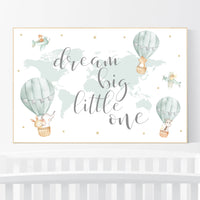 Nursery decor neutral, green, sage green wall art, gender neutral nursery decor, baby room decor, nursery prints neutral, hot air balloon