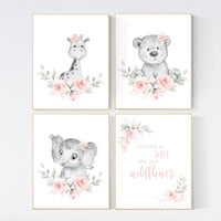 Boho nursery wall art, girl nursery decor, jungle animals, floral nursery, animal nursery prints, flower nursery, girl room decor