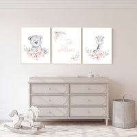 Jungle animal nursery, Boho nursery, Floral nursery, girl nursery decor, nursery decor girl flowers, blush pink, nursery decor girl boho