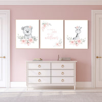 Jungle animal nursery, Boho nursery, Floral nursery, girl nursery decor, nursery decor girl flowers, blush pink, nursery decor girl boho