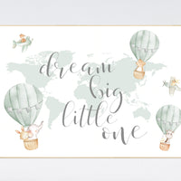 Nursery decor neutral, green, sage green wall art, gender neutral nursery decor, baby room decor, nursery prints neutral, hot air balloon