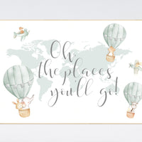 Sage green wall art, Nursery decor gender neutral, gender neutral nursery decor, baby room decor, nursery prints neutral, hot air balloon