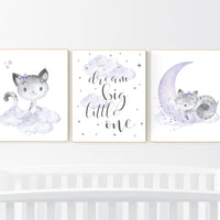 Cat nursery print, kitten nursery print, nursery decor girl, nursery art girl dream big, cat print, purple nursery, lilac nursery
