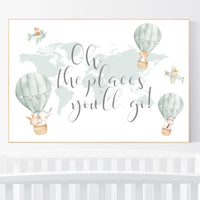 Sage green wall art, Nursery decor gender neutral, gender neutral nursery decor, baby room decor, nursery prints neutral, hot air balloon