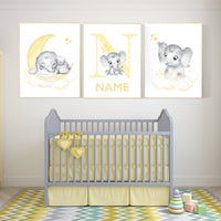 Nursery decor neutral, Yellow nursery, nursery wall art elephant, gender neutral nursery, yellow and gray nursery art, baby room art