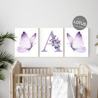Nursery decor girl purple, butterfly nursery, burgundy nursery, floral nursery, girl room decor, butterfly prints, nursery wall art girl