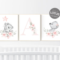 Bear nursery, Floral jungle animals, nursery decor girl flowers, blush pink, nursery decor girl boho, floral nursery prints, Blush nursery