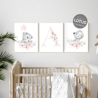 Bear nursery, Floral jungle animals, nursery decor girl flowers, blush pink, nursery decor girl boho, floral nursery prints, Blush nursery