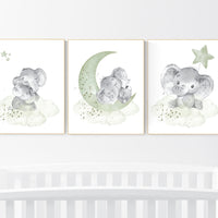 Sage green nursery decor, elephant nursery, gender neutral prints, nursery wall art, animal prints, green nursery wall art, baby room