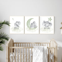 Sage green nursery decor, elephant nursery, gender neutral prints, nursery wall art, animal prints, green nursery wall art, baby room