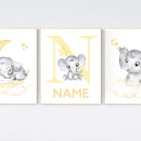 Nursery decor neutral, Yellow nursery, nursery wall art elephant, gender neutral nursery, yellow and gray nursery art, baby room art