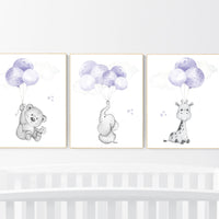 Girl nursery decor, purple nursery, animal prints for nursery, lavender nursery, animal nursery prints, balloon nursery, girls room decor