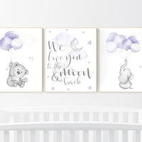 Nursery decor girl purple, elephant nursery, lavender and gray, elephant balloons, purple nursery, girl nursery ideas, lilac nursery