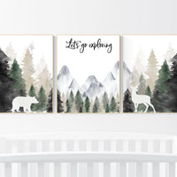 Nursery decor woodland, mountain wall art, tree nursery decor, adventure theme nursery, forest nursery, sage green, woodland animals