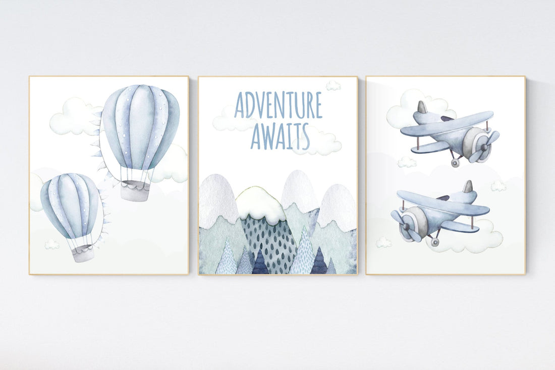 Nursery decor boy adventure, adventure nursery, travel theme nursery, hot air balloon nursery, plane nursery, boys room decor