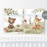 Animal nursery decor, woodland nursery prints, jungle animals, gender neutral nursery, Woodland Nursery, animal prints, deer, bear