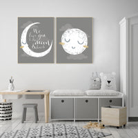Grey nursery decor, gray nursery decor, sun and moon, grey, moon and stars nursery, gender neutral nursery wall art, sunshine, moon